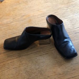 Zara black mules with stacked mirrored heal. Size 9